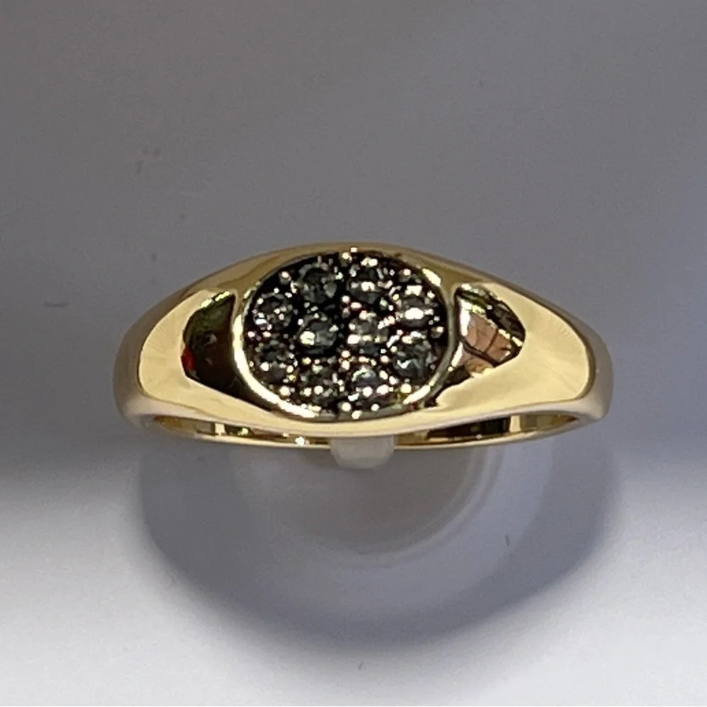 Signet Ring Crystal Pave Gold Tone Rhodium Plated Black Enamel Sz 8 NWT 💥SALE💥